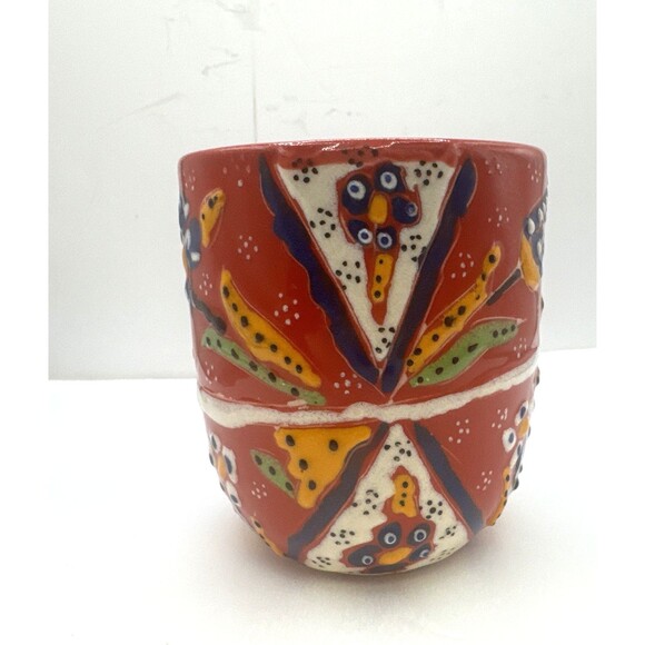 Myth Arts Other - Multicolor Turkish Ceramic Coffee Tea Mug Raised Paint. Beautiful Red